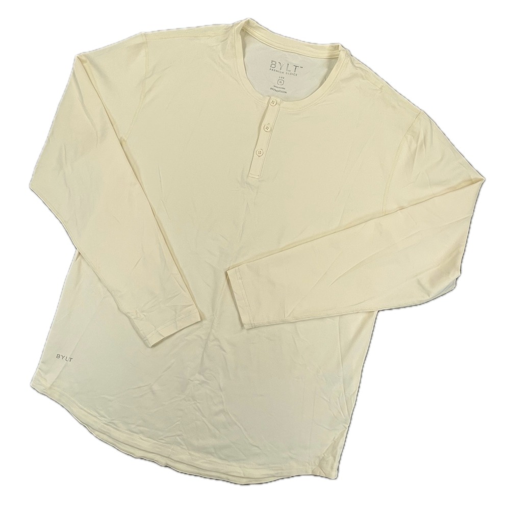 BYLT Lux Henley Long Sleeve Shirt XL Bone Fawn Cream Casual Athleisure Luxury